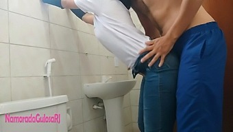 Hidden Bathroom Romance: Brunette And Latina Indulge In Forbidden Pleasure